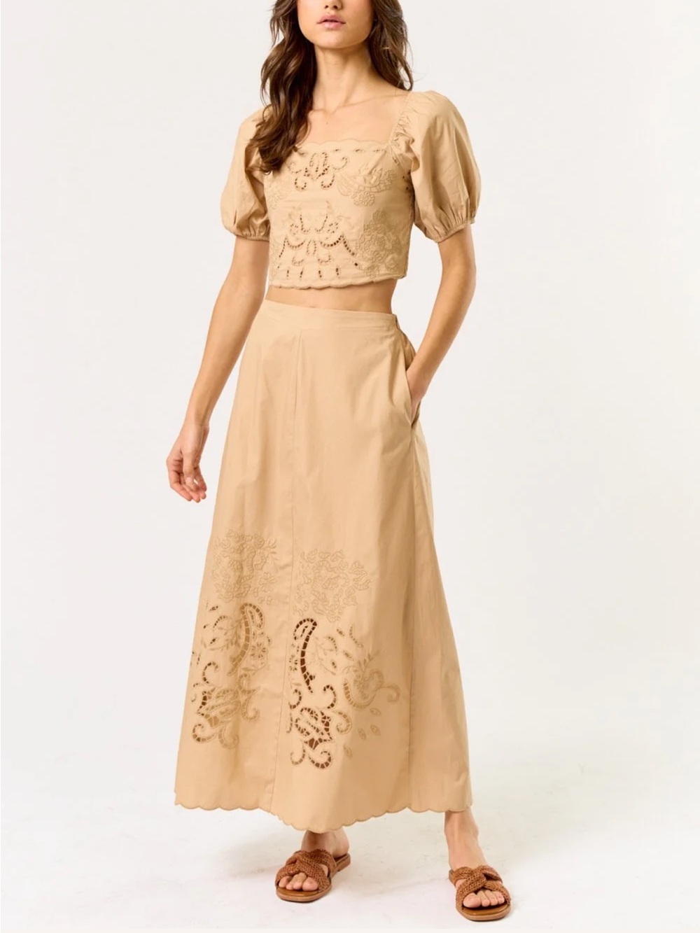 Beige Eyelet Maxi Skirt & Top - Women L
